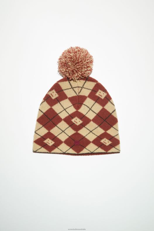 Argyle jacquard beanie Biscuit Beige/Deep Red Acne Studios R66LJ737 Accessories