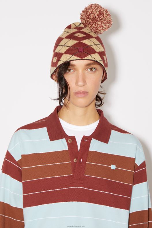 Argyle jacquard beanie Biscuit Beige/Deep Red Acne Studios R66LJ737 Accessories