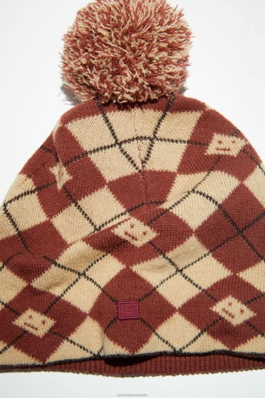 Argyle jacquard beanie Biscuit Beige/Deep Red Acne Studios R66LJ737 Accessories