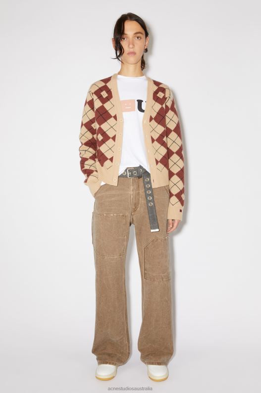 Argyle jacquard cardigan Unisex Biscuit Beige/Deep Red Acne Studios R66LJ82 Apparel