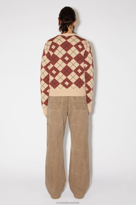 Argyle jacquard cardigan Unisex Biscuit Beige/Deep Red Acne Studios R66LJ82 Apparel