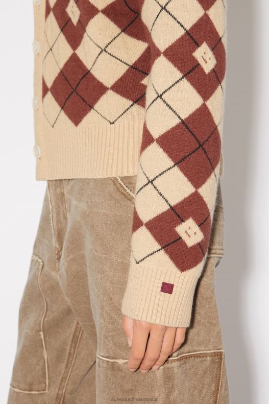 Argyle jacquard cardigan Unisex Biscuit Beige/Deep Red Acne Studios R66LJ82 Apparel