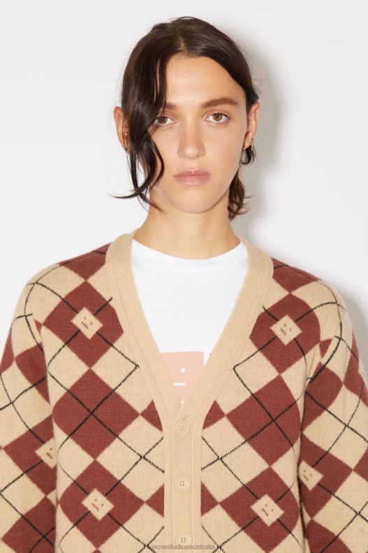 Argyle jacquard cardigan Unisex Biscuit Beige/Deep Red Acne Studios R66LJ82 Apparel