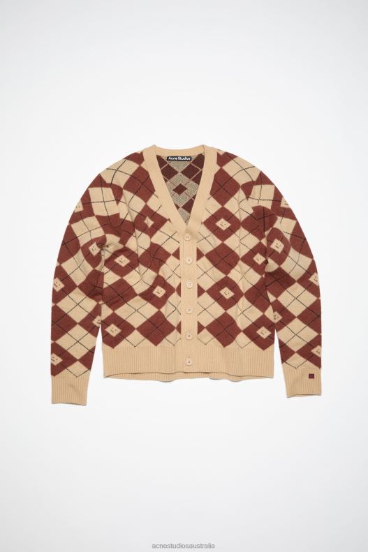 Argyle jacquard cardigan Unisex Biscuit Beige/Deep Red Acne Studios R66LJ82 Apparel