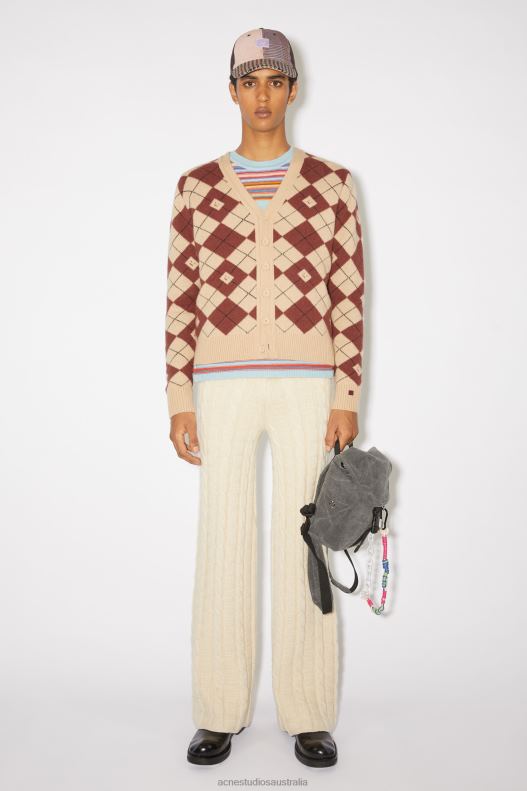 Argyle jacquard cardigan Unisex Biscuit Beige/Deep Red Acne Studios R66LJ928 Apparel