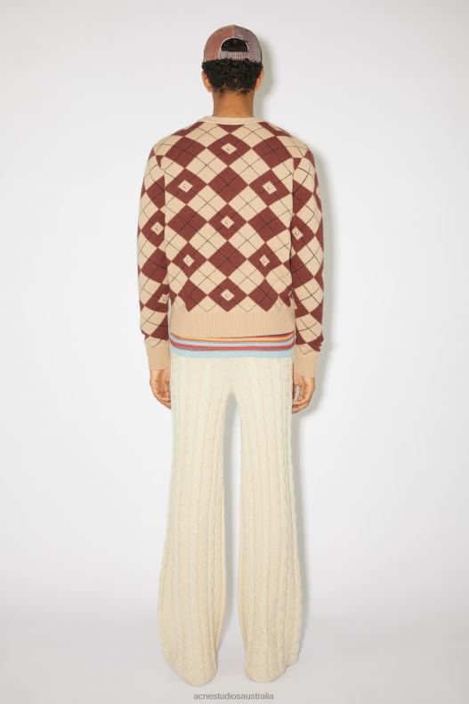 Argyle jacquard cardigan Unisex Biscuit Beige/Deep Red Acne Studios R66LJ928 Apparel