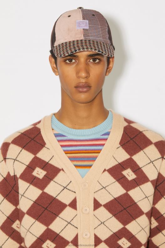 Argyle jacquard cardigan Unisex Biscuit Beige/Deep Red Acne Studios R66LJ928 Apparel