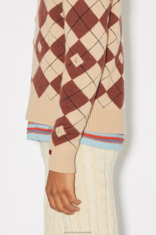 Argyle jacquard cardigan Unisex Biscuit Beige/Deep Red Acne Studios R66LJ928 Apparel