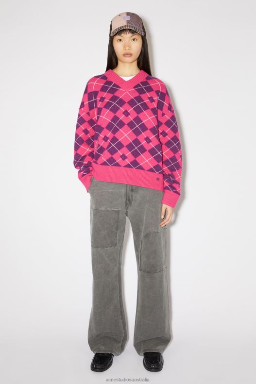 Argyle jacquard wool jumper Unisex Bright Pink/Mid Purple Acne Studios R66LJ86 Apparel