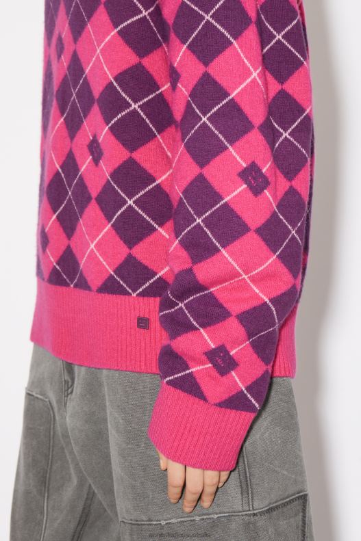 Argyle jacquard wool jumper Unisex Bright Pink/Mid Purple Acne Studios R66LJ86 Apparel