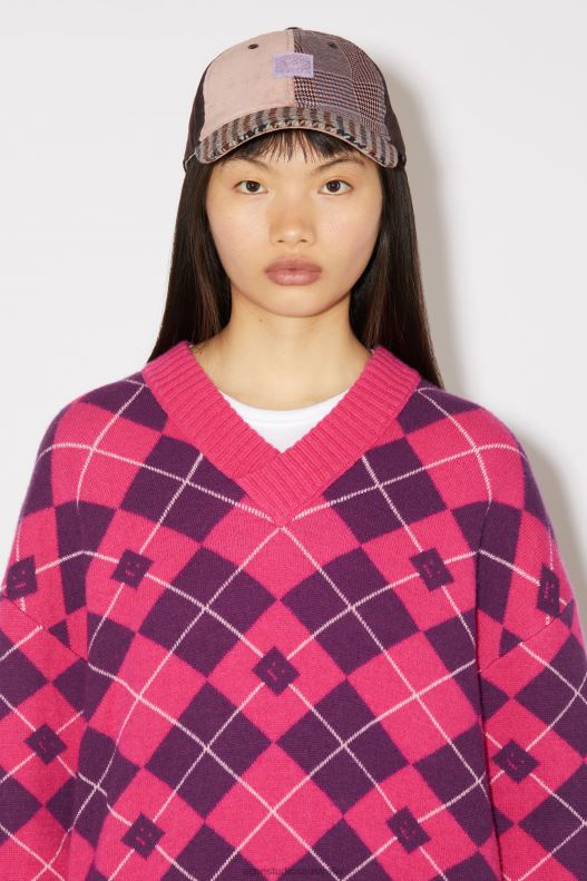 Argyle jacquard wool jumper Unisex Bright Pink/Mid Purple Acne Studios R66LJ86 Apparel