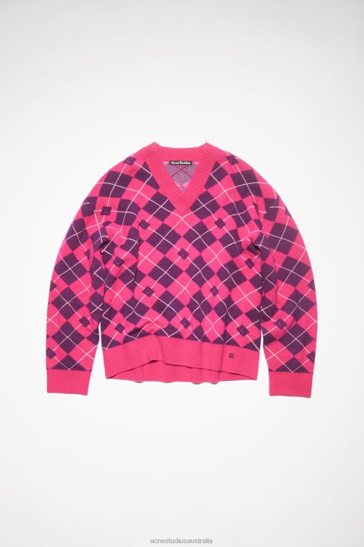 Argyle jacquard wool jumper Unisex Bright Pink/Mid Purple Acne Studios R66LJ86 Apparel