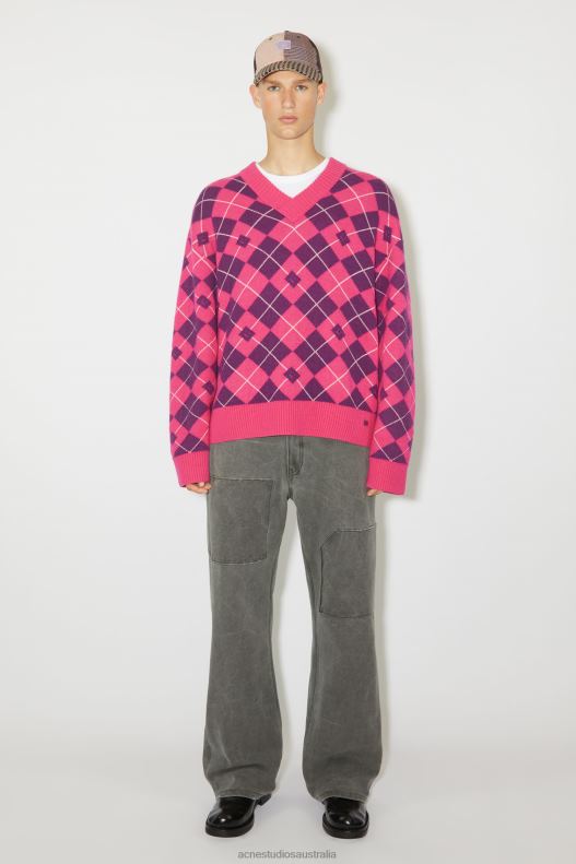 Argyle jacquard wool jumper Unisex Bright Pink/Mid Purple Acne Studios R66LJ931 Apparel