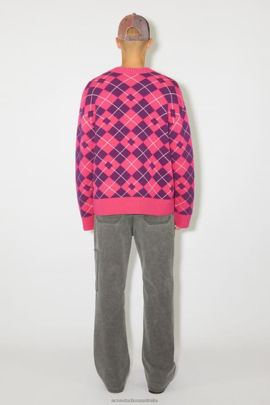 Argyle jacquard wool jumper Unisex Bright Pink/Mid Purple Acne Studios R66LJ931 Apparel