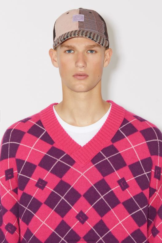 Argyle jacquard wool jumper Unisex Bright Pink/Mid Purple Acne Studios R66LJ931 Apparel