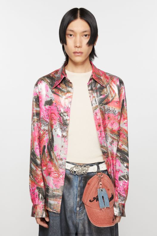 Button-up shirt foil print Pink Multicolor Acne Studios R66LJ996 Apparel