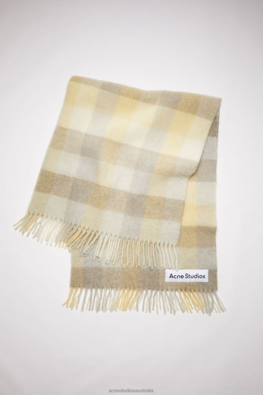 Check alpaca blend blanket scarf Pale Yellow/Beige/Grey Acne Studios R66LJ872 Accessories