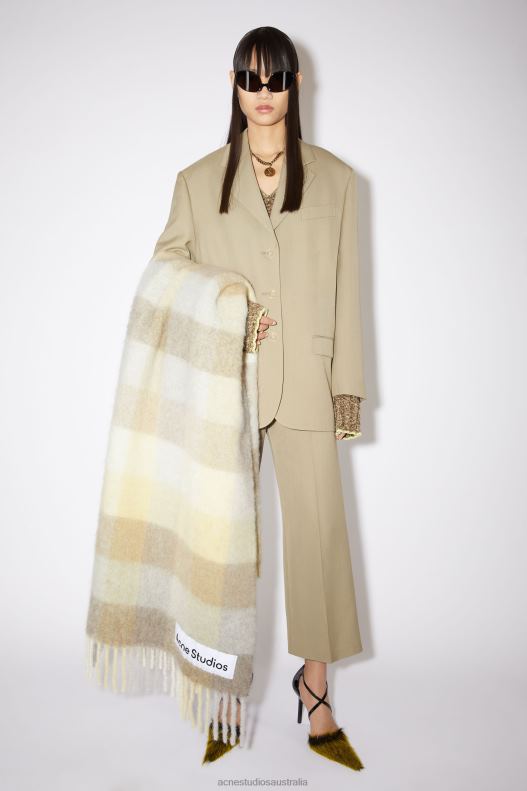 Check alpaca blend blanket scarf Pale Yellow/Beige/Grey Acne Studios R66LJ872 Accessories