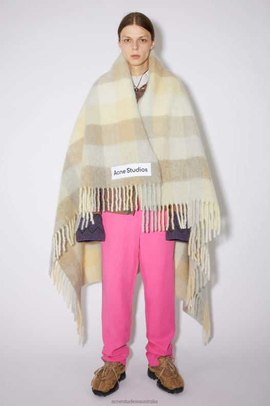 Check alpaca blend blanket scarf Pale Yellow/Beige/Grey Acne Studios R66LJ872 Accessories