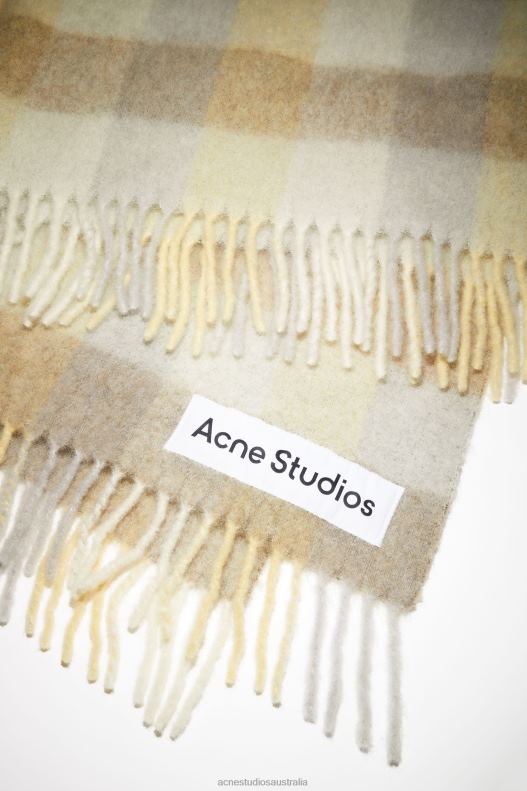 Check alpaca blend blanket scarf Pale Yellow/Beige/Grey Acne Studios R66LJ872 Accessories