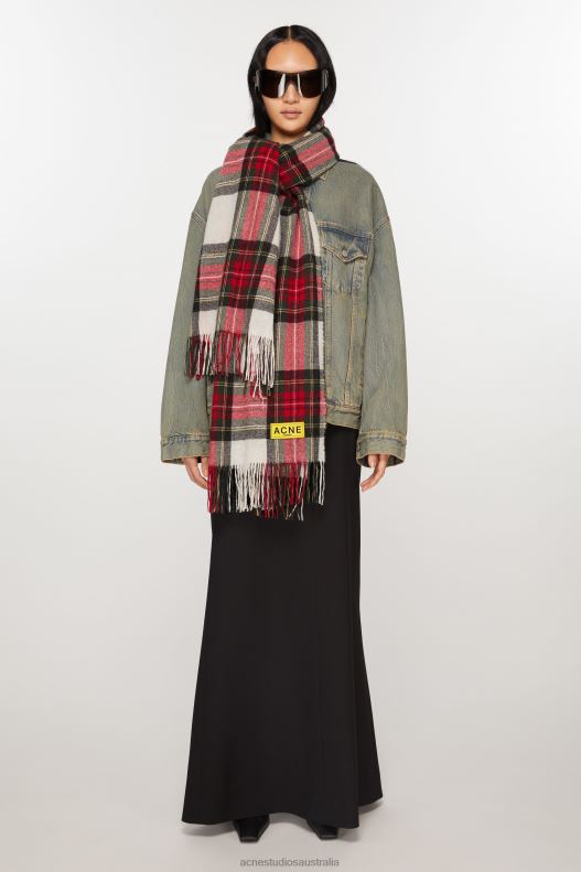 Check fringe scarf Black/Red/White Acne Studios R66LJ444 Accessories