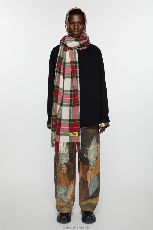 Check fringe scarf Black/Red/White Acne Studios R66LJ444 Accessories