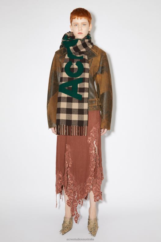 Check logo scarf Brown/Green Acne Studios R66LJ637 Accessories