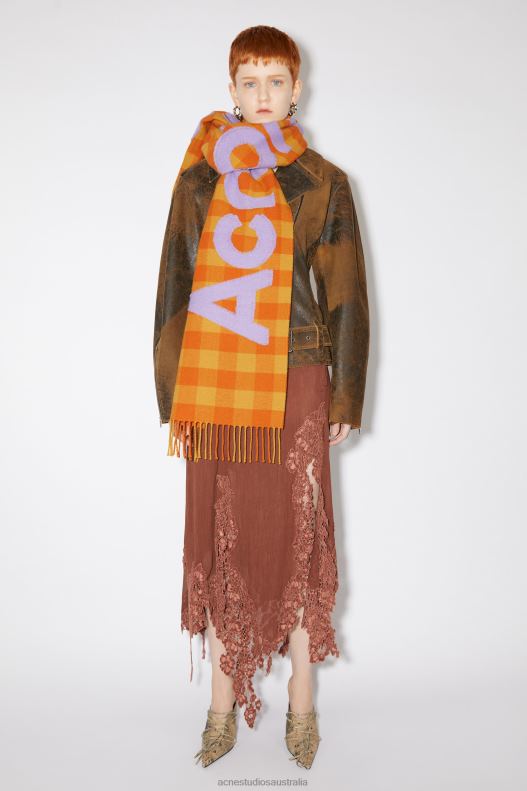 Check logo scarf Orange/Lilac Purple Acne Studios R66LJ777 Accessories