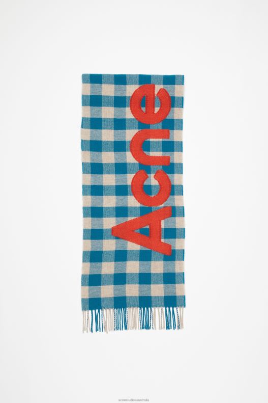 Check logo scarf Turquoise Blue/Orange Acne Studios R66LJ541 Accessories