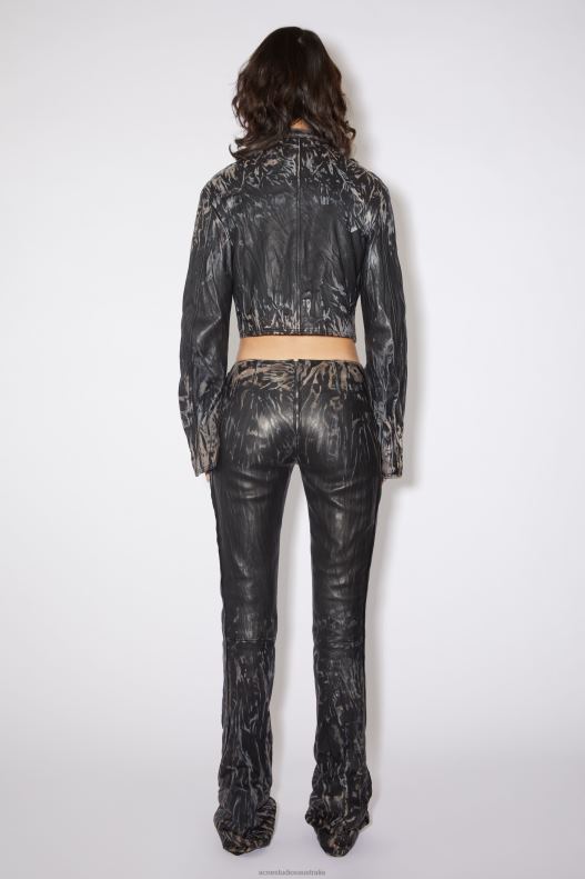 Creased leather biker jacket Runway Show Black/Beige Acne Studios R66LJ50 Apparel