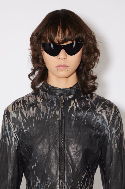 Creased leather biker jacket Runway Show Black/Beige Acne Studios R66LJ50 Apparel