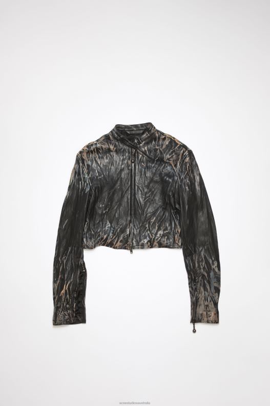 Creased leather biker jacket Runway Show Black/Beige Acne Studios R66LJ50 Apparel