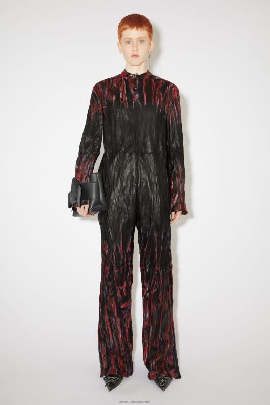 Creased leather jumpsuit Runway Show Black/Red Acne Studios R66LJ329 Apparel