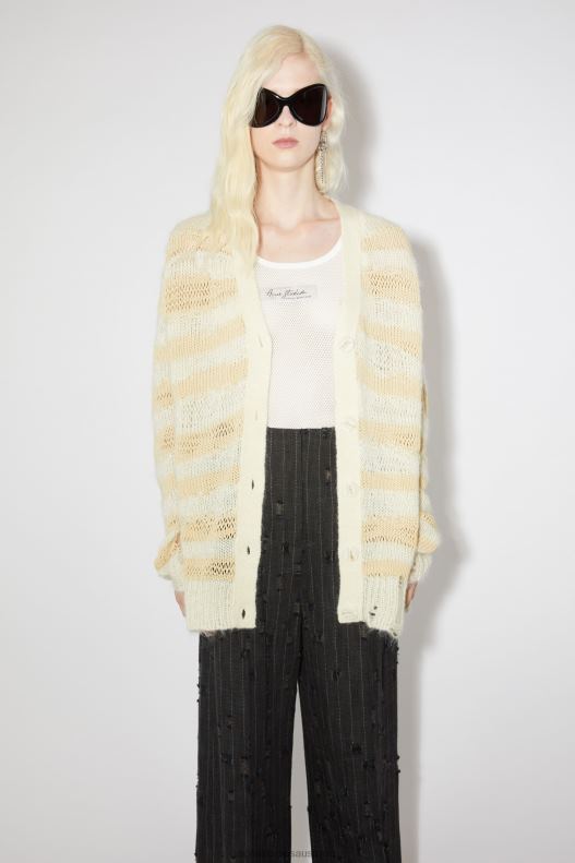 Distressed stripe cardigan Off White/Ecru Acne Studios R66LJ98 Apparel