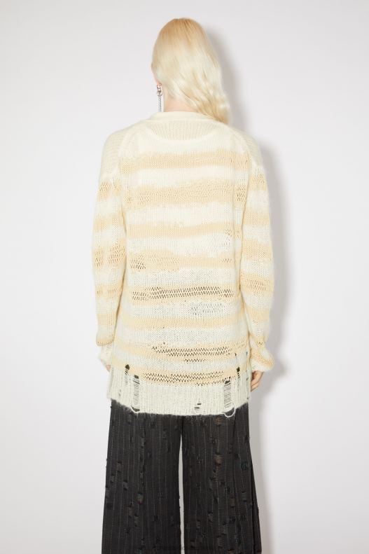 Distressed stripe cardigan Off White/Ecru Acne Studios R66LJ98 Apparel