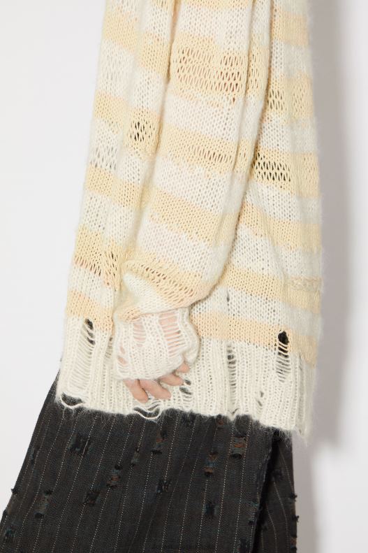 Distressed stripe cardigan Off White/Ecru Acne Studios R66LJ98 Apparel