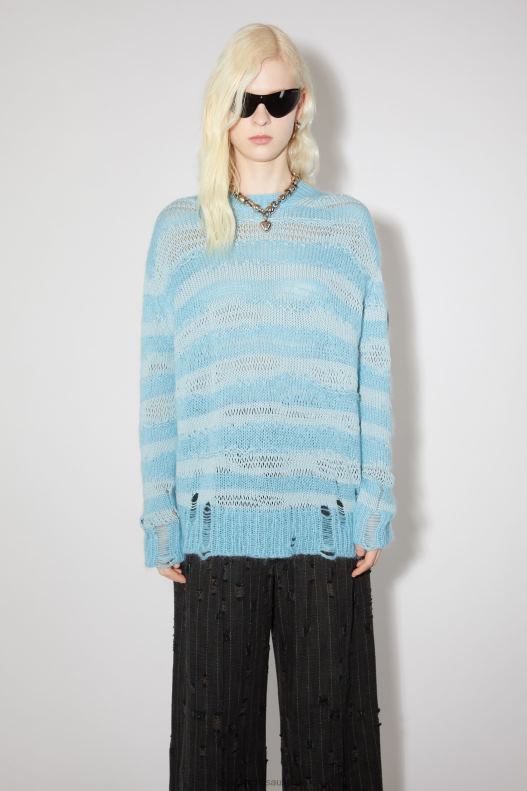 Distressed stripe jumper Sky Blue/Powder Blue Acne Studios R66LJ99 Apparel