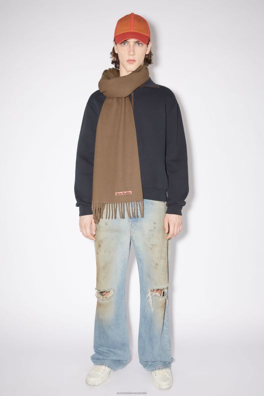 Fringe wool scarf - Narrow Caramel Brown Acne Studios R66LJ617 Accessories