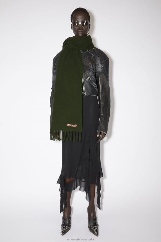 Fringe wool scarf - Narrow Wood Green Melange Acne Studios R66LJ575 Accessories