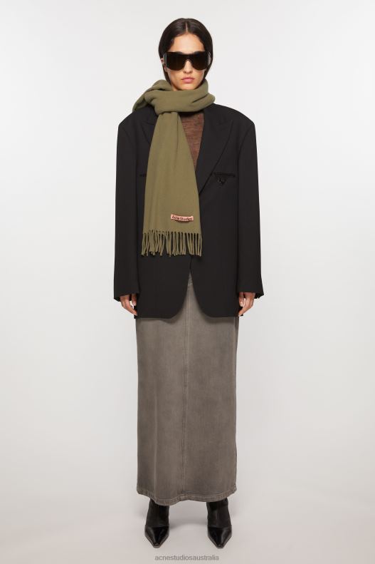 Fringe wool scarf - skinny Khaki Green Acne Studios R66LJ603 Accessories