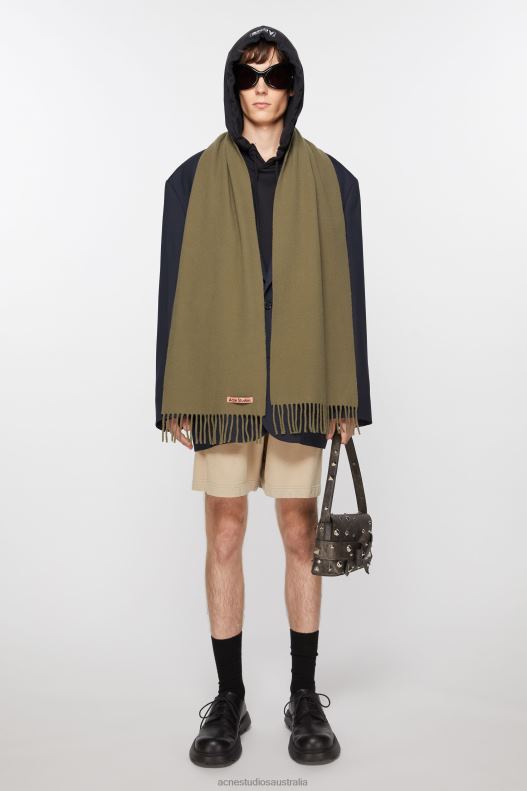 Fringe wool scarf - skinny Khaki Green Acne Studios R66LJ603 Accessories