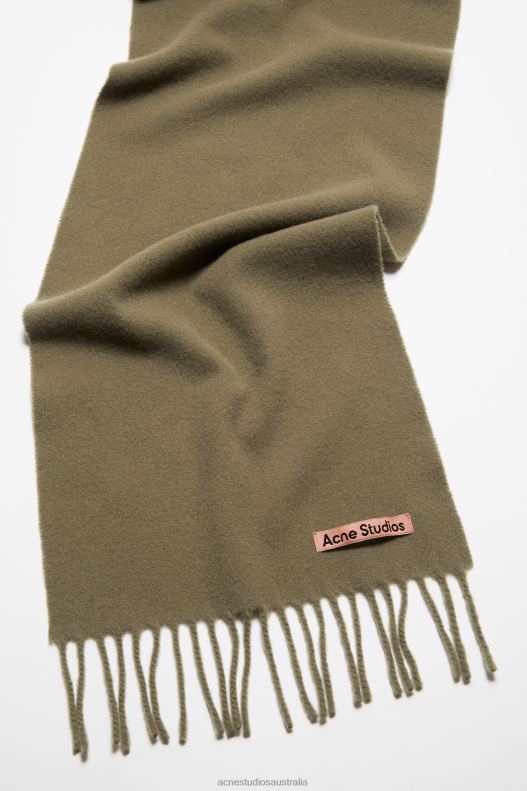 Fringe wool scarf - skinny Khaki Green Acne Studios R66LJ603 Accessories