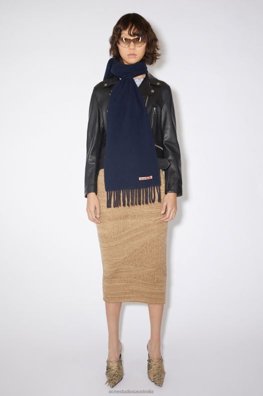 Fringe wool scarf - skinny Navy Blue Acne Studios R66LJ549 Accessories