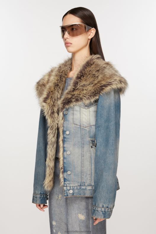 Furry trim denim jacket Mid Blue Acne Studios R66LJ11 Apparel