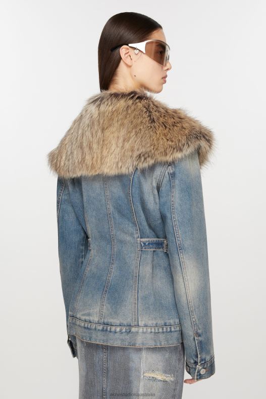 Furry trim denim jacket Mid Blue Acne Studios R66LJ11 Apparel