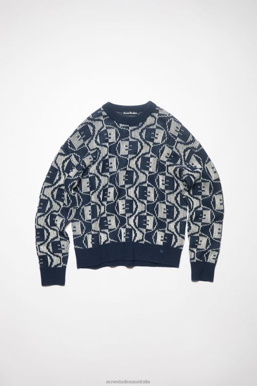 Jacquard crew neck jumper Unisex Navy/Oatmeal Melange Acne Studios R66LJ87 Apparel