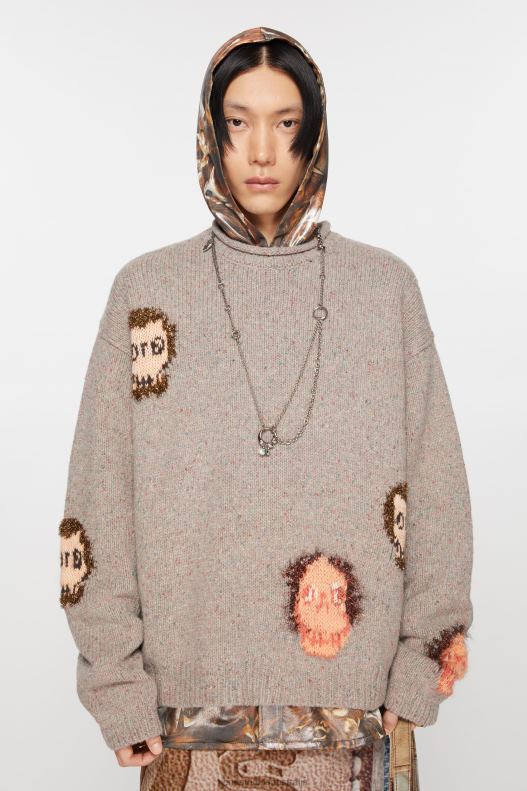 Jacquard skull jumper Grey Melange/Multi Acne Studios R66LJ926 Apparel