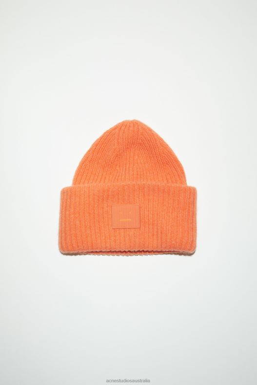 Large face logo beanie Mandarin Orange Melange Acne Studios R66LJ778 Accessories