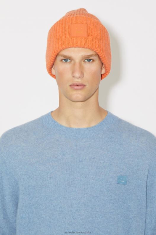 Large face logo beanie Mandarin Orange Melange Acne Studios R66LJ778 Accessories