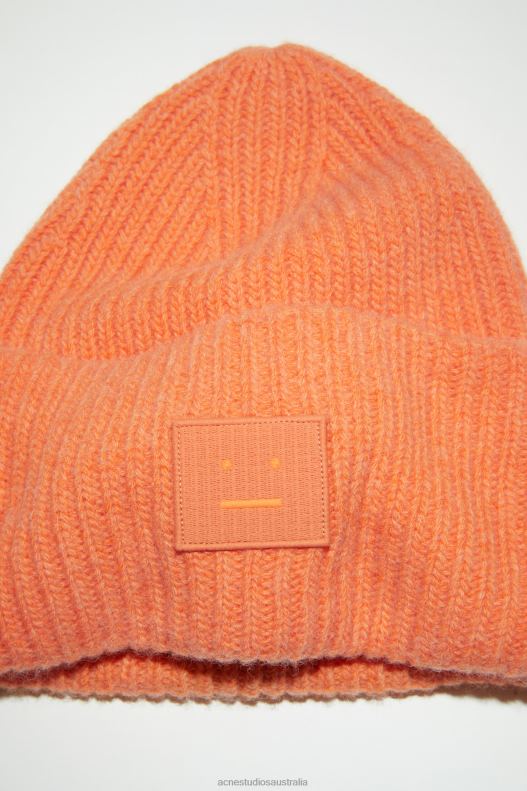 Large face logo beanie Mandarin Orange Melange Acne Studios R66LJ778 Accessories